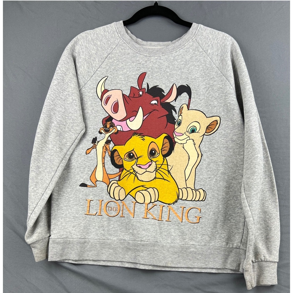 Disney The Lion King Sweatshirt Womens Medium Gray Simba Nala Pumbaa Timon Good